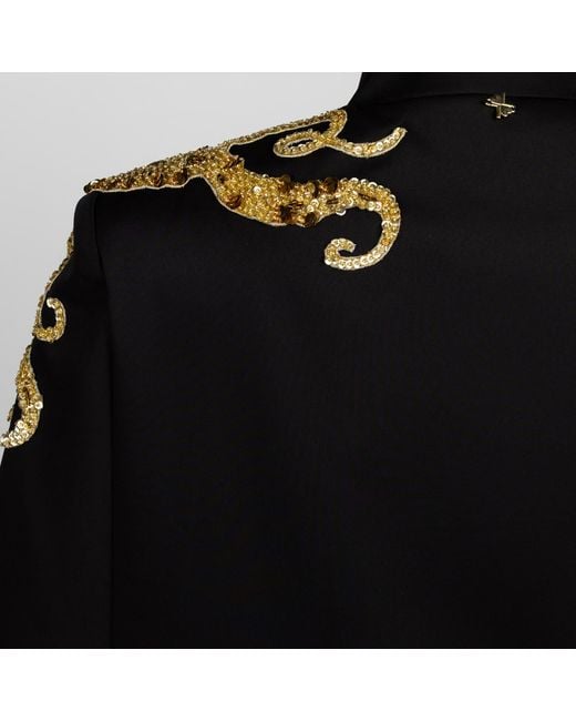 House of Laines London Black Laines Couture Tailored Cape With Embellished Octopus