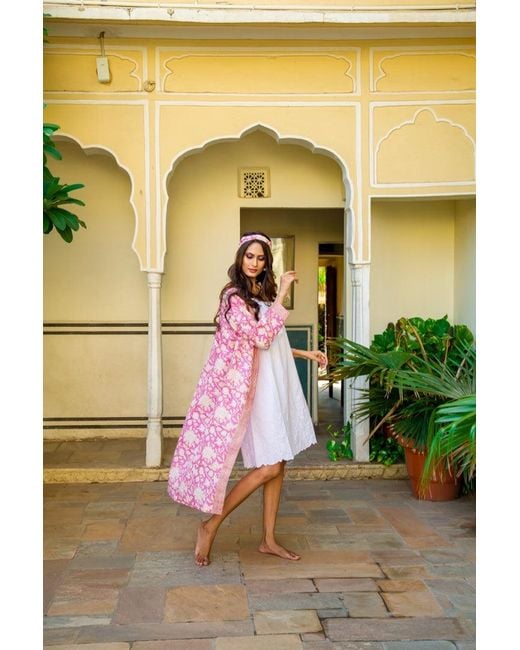 NoLoGo-chic Pink Hand Printed Kimono Robe
