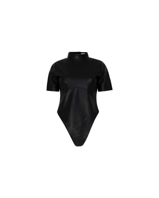 Circular Path Black High Neck Vegan Leather Bodysuit