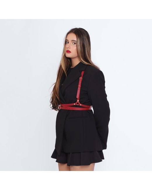 Haute Cuir Red Slim Double Belt Leather Harness