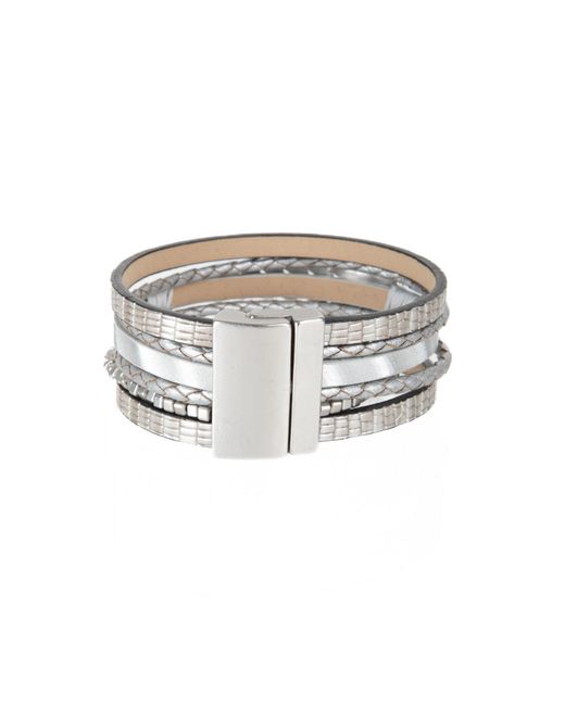 Saachi Metallic Natural Stones And Chain Leather Bracelet