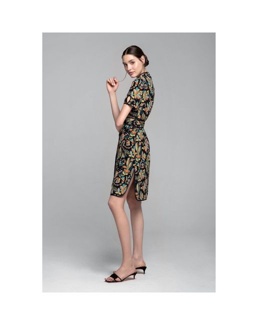 Rumour London Akiko Kimono-style Silk Wrap Dress With Oriental Floral Print In Black