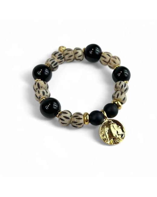 By Virgo Metallic Dione Onyx & African Bead Bracelet