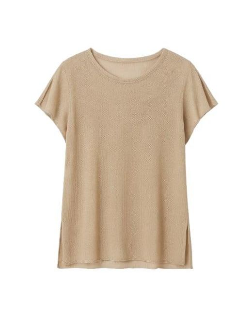 Conquista Natural Short Sleeve Semi Sheer Top With Shoulder Slits