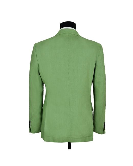 DAVID WEJ Green Hugo Linen Double Breasted Suit for men