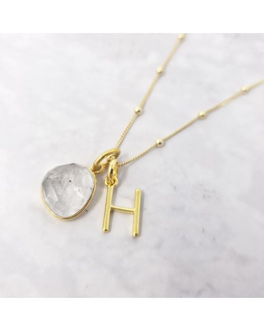 Harfi Metallic Vermeil Plated Herkimer Diamond April Birthstone Crystal Initial Pendant Charm Necklace
