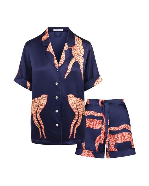 Piola Blue Mulberry Silk Short Pyjama Set