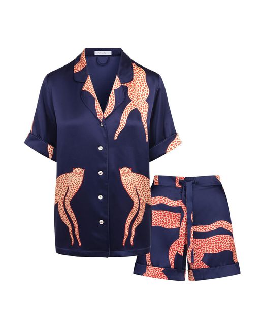 Pola Brand Blue Mulberry Silk Short Pyjama Set