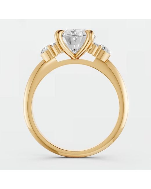 Aya Fine Jewelry Metallic Oval Lab Diamond With Round Side Stones Bridal Promise Ring For