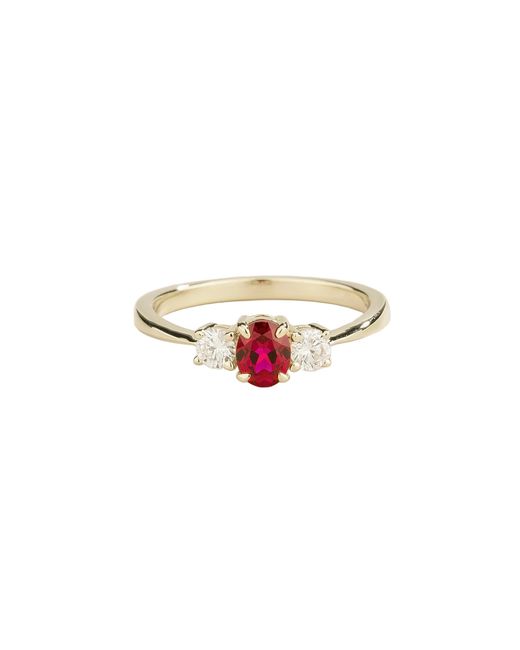 Juvetti White Boble Ruby Oval & Diamond Three-Stone Ring