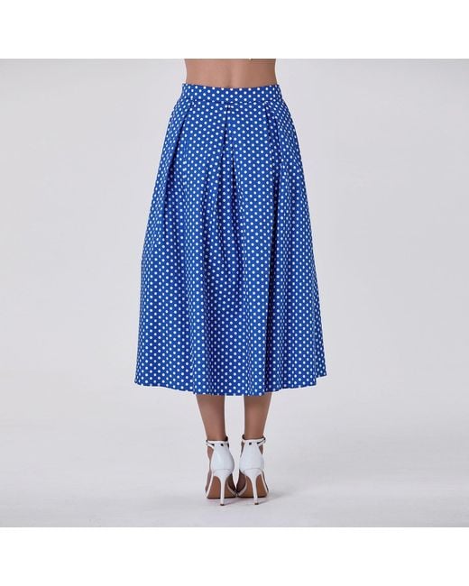 Smart and Joy Blue Flared Midi Skirt With Polka Dots