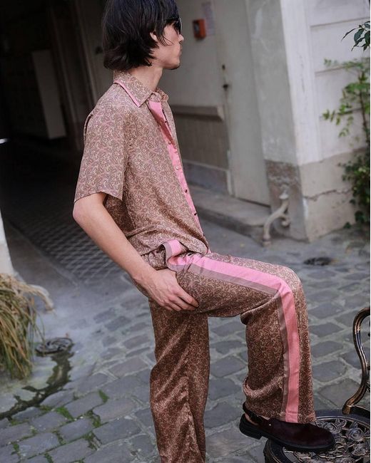 Monzlapur New York Brown Rose Paisley Motif Pant With Stripe