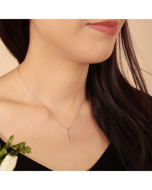 Esterah Metallic Vertical Bar Necklace With Cz Charm