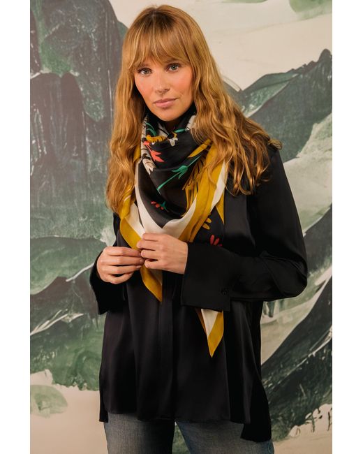 Artemis Muse Black Regal Doves & Lions & Colourful Luxury Silk Scarf