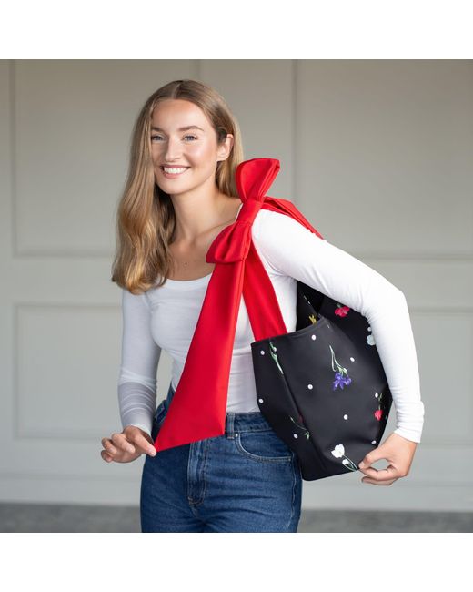 RainSisters Red Cosmic Bloom Bow Tote Bag