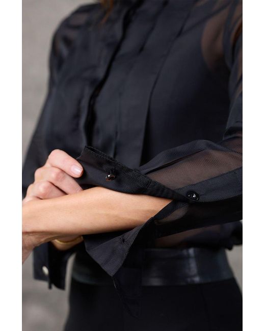 Madison / Savile Black Noir Pleated Chiffon French Cuff Shirt
