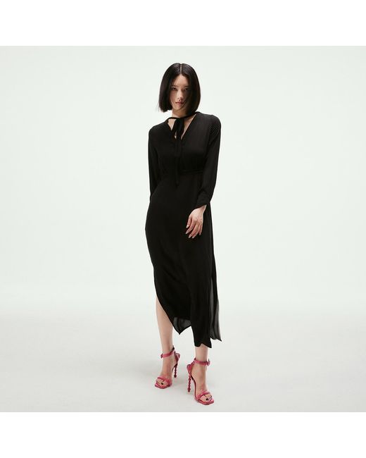 Smart and Joy Black V-Neckline Long Blouse-Dress
