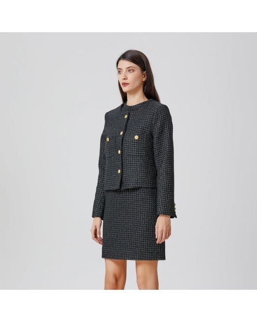 Smart and Joy Black Tweed Blazer With Patch Pockets