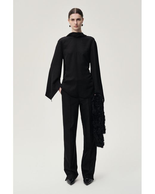 FRONT ROW SHOP Black Reversible Scarf Blouse