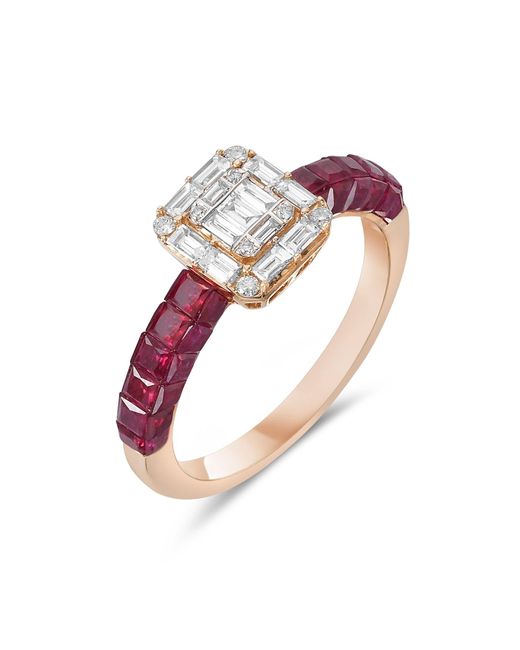 Artisan Purple 18k Rose Gold Baguette Diamond Designer Ruby Gemstone Ring