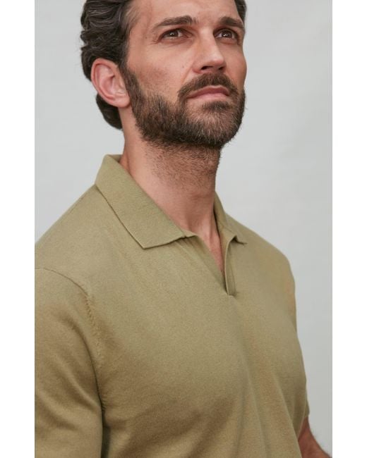 Paul James Knitwear Green Neutrals Ultra Fine Cotton Nathan Buttonless Polo Shirt for men