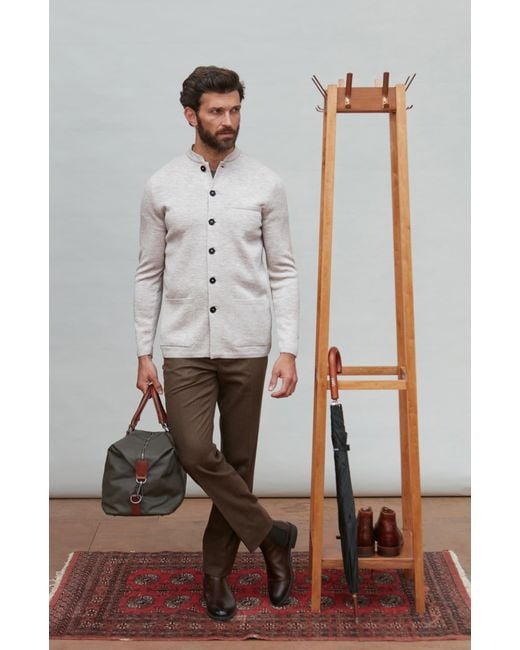 Paul James Knitwear Gray Neutrals Extra Fine Merino Wool Alonzo Knitted Nehru Jacket for men