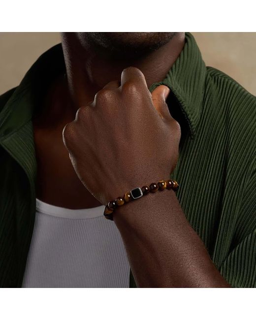 Karma and Luck Brown Confidence Secured Tiger's Eye & Onyx Bracelet for men