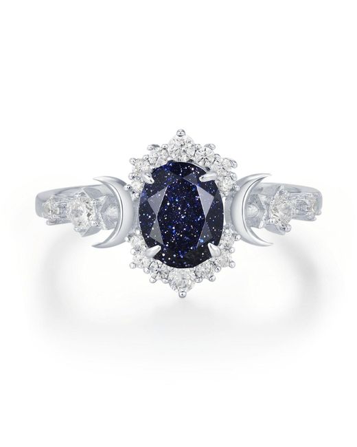 Azura Jewelry New York Blue Galactic Oval Cut Sandstone Ring Vermeil