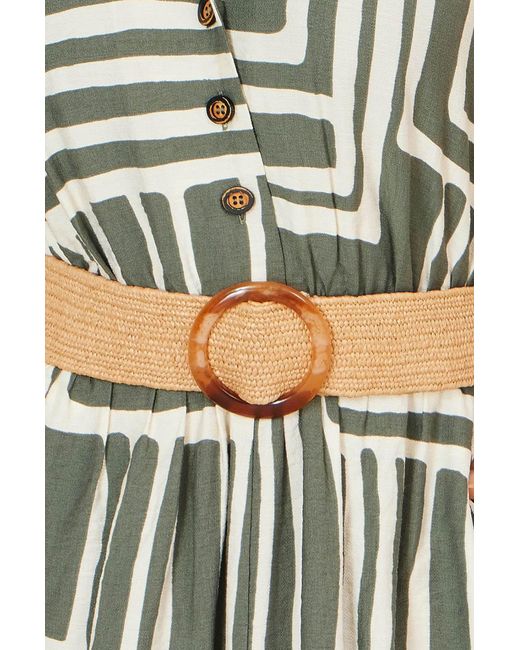 Yumi' Green Viscose Geo Print Midi Shirt Dress With Matching Belt