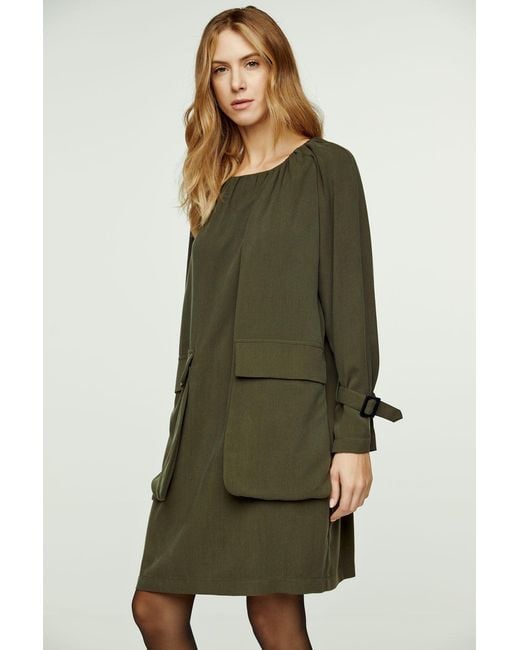 Conquista Green Neutrals Khaki Pocket Detail Tencel Dress
