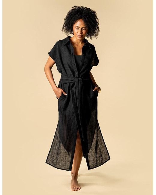 The Summer Edit Black Tatum Luxe Linen Shirt Dress