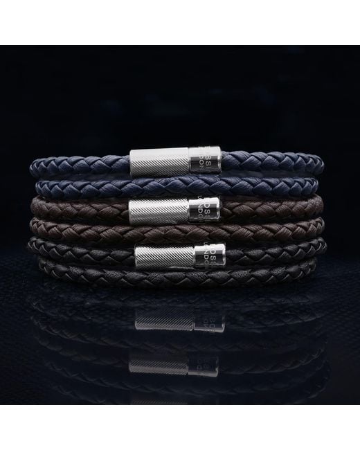Tateossian Blue Pop Rigato Double Wrap Leather Bracelet for men