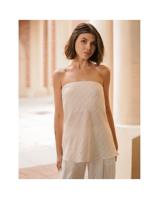 NUAJE NUAJE White Rhea Bias Linen Tube Top