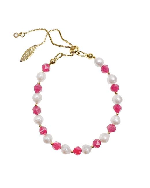 Farra Pink Freshwater Pearls And Rhodochrosite Adjustable Bracelet