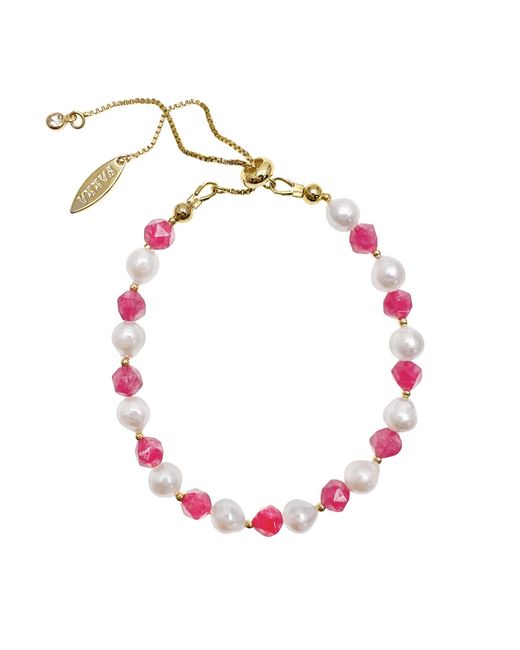 Farra Freshwater Pearls And Pink Rhodochrosite Adjustable Bracelet