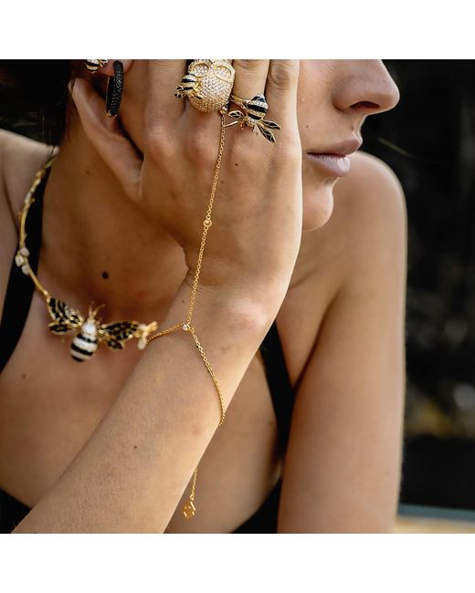 SALLY SKOUFIS Metallic Minx Hand Chain With Made Cz Diamond Stimulant