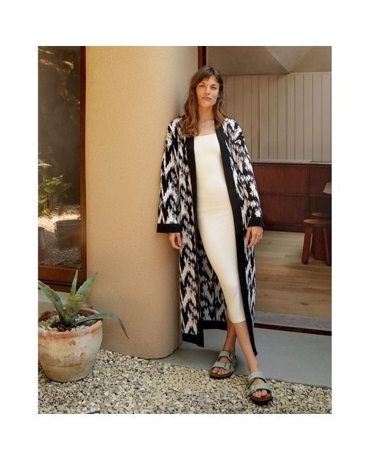 INGMARSON Black Ikat Wool & Cashmere Knitted Cardigan Long