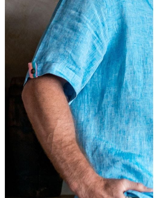 Koy Clothing Blue Nyota Short-Sleeved Linen Shirt for men