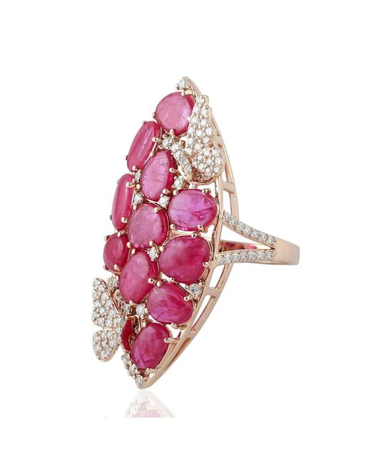 Artisan Pink 18k Rose Gold Marquise Shape Ring Diamond Ruby Gemstone Jewelry