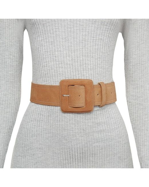 BeltBe Brown Suede Square Buckle Belt