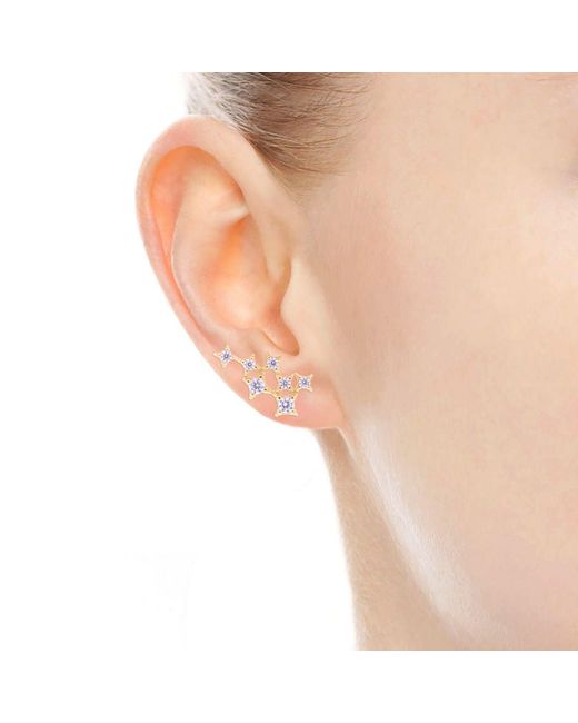 Seven Saints White Star Cluster Stud Earring With Zirconia Diamond, Rhodium