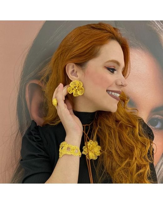 Lavish by Tricia Milaneze Metallic All Plumeria Handmade Post Earrings