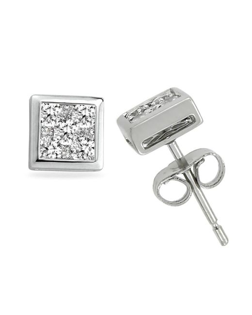 Artisan White Princess Cut Diamond Cluster Stud Earrings