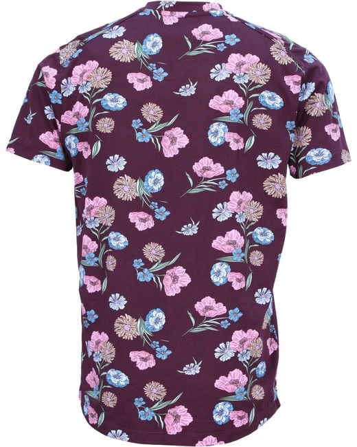 Lords of Harlech Purple Maze Spaced Floral V-Neck Tee for men