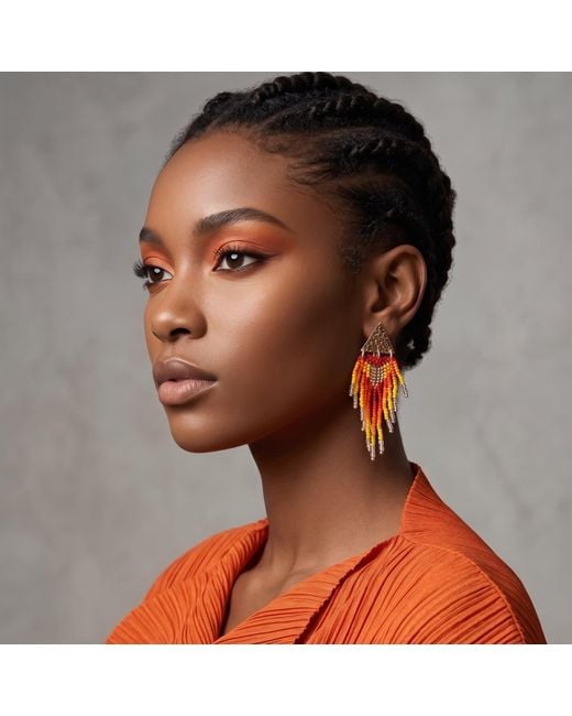 Iliana Arrazola Red Triangle Fringe Earrings, And