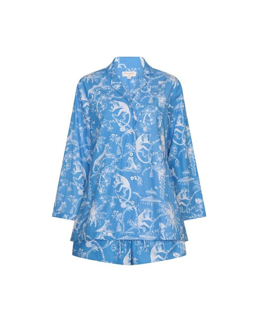 NoLoGo-chic Blue Jungle Print Cotton Poplin Shorts Pj Set