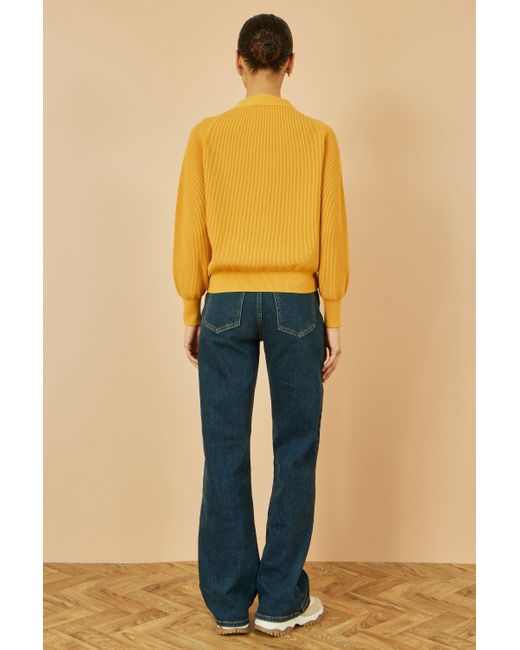 Yumi' Yellow Mustard Relaxed Fit Cardigan With Stitch Detail