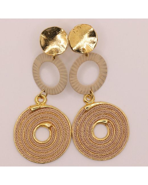 Nart Nature Making Art Metallic The Triple Round Buriti Natural Fiber Earrings
