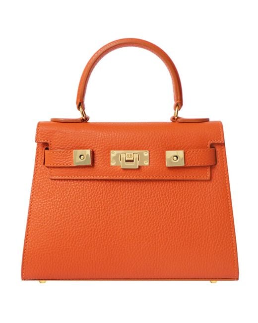 Lalage Beaumont Maya Midi Top Handle Bag In Orange Soft Grainy Caribou Printed Calf Leather With Optional Crossbody Strap