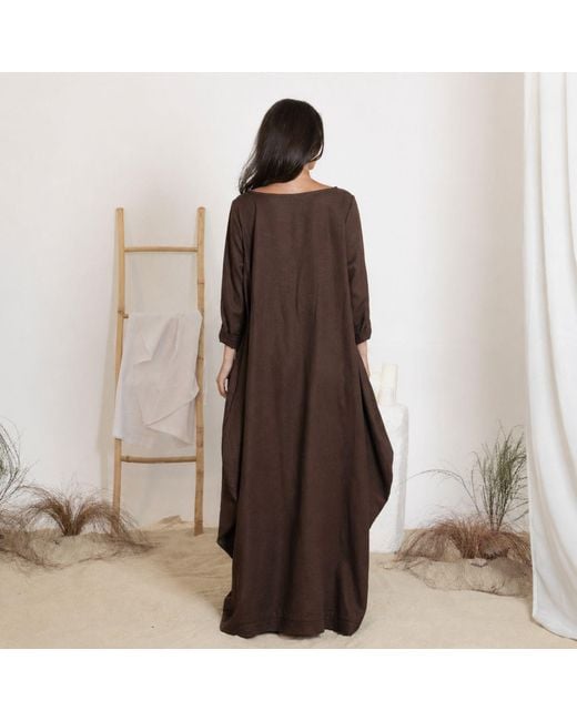 Nikka Place Brown Maxi Linen Summer Loose Dress